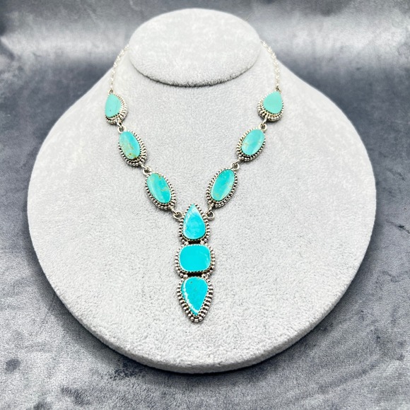 Kingman Turquoise Sterling Silver 925 Southwestern Style Y Drop Lariat Necklace - Picture 1 of 4